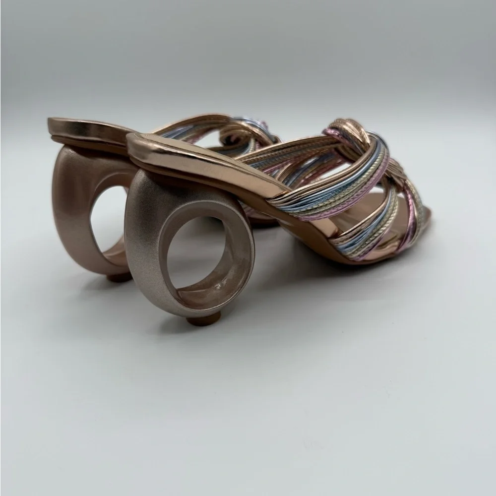 NINETY UNION Knotted STRAPPY SANDALS ON A ARCHITECTURAL HEEL IN PASTEL MULTI - Picture 7 of 17